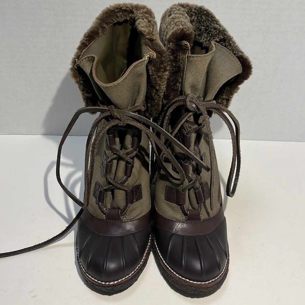 Tory Burch Wedge Brown/Washed Kahki/Charcoal Boots Sz 8 - Picture 2 of 13